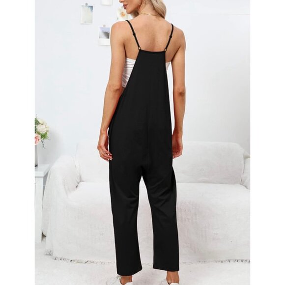 DEEP SELF Jumpsuit Overalls Romper Black Loose Casual Adjustable Harem Size L - Picture 2 of 7